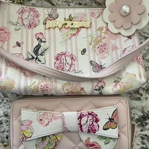 Betsey Johnson Pink Floral and Butterfly Purse and Wallet